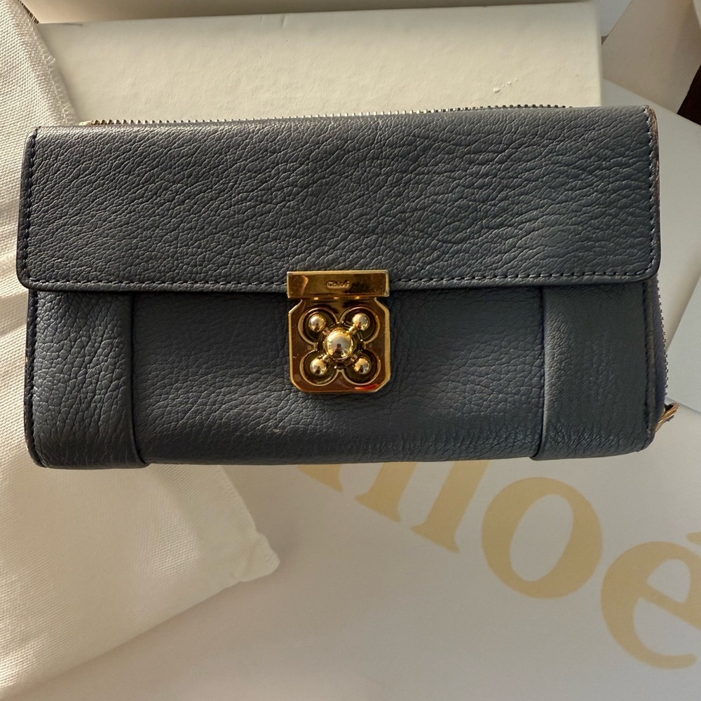 Chloe Long Wallet Leather L Shape Zipper Turn Lock - Picture 15 of 16